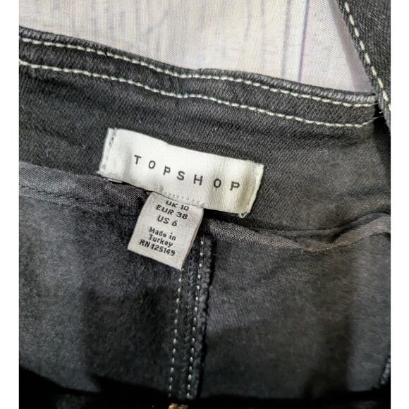 TOPSHOP Stretch Denim Zip Dress In Washed Black Size 6 - Picture 3 of 4